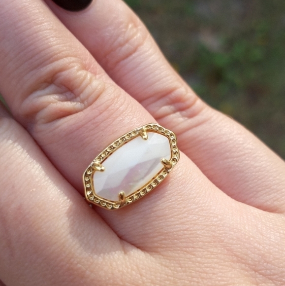 Bezel-Set Round Freshwater Pearl Solitaire Ring White shell bezel set ring